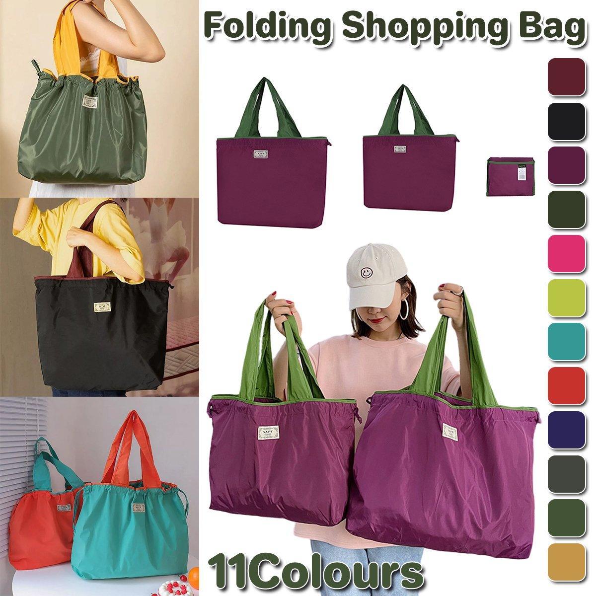 V528-BAG-GREEN-L-612503-202510010536-00 Ultra-Light Foldable Large Capacity Portable Shopping Bag with Drawstring Mouth - Green - L - Image 1