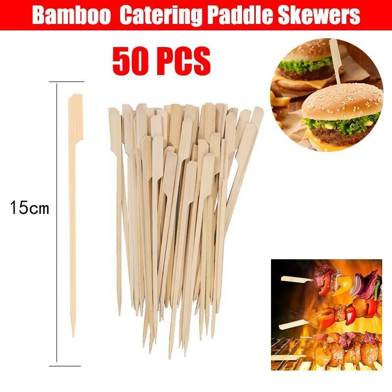 V528-BAMBOOSTICK-50PCS-564142-202509251402-00 Bamboo Wooden Catering Paddle Skewers Disposable Finger Food Cocktail BBQ - Image 1