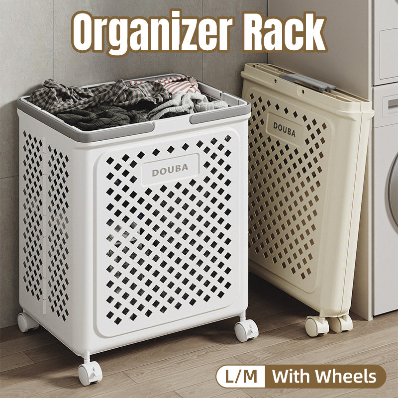 V528-BASKET-M-BEIGE-310519-202509302000-00 Folding Laundry Basket with Wheel Large Capacity Removable Dirty Clothes Storage - Beige-M - Image 1