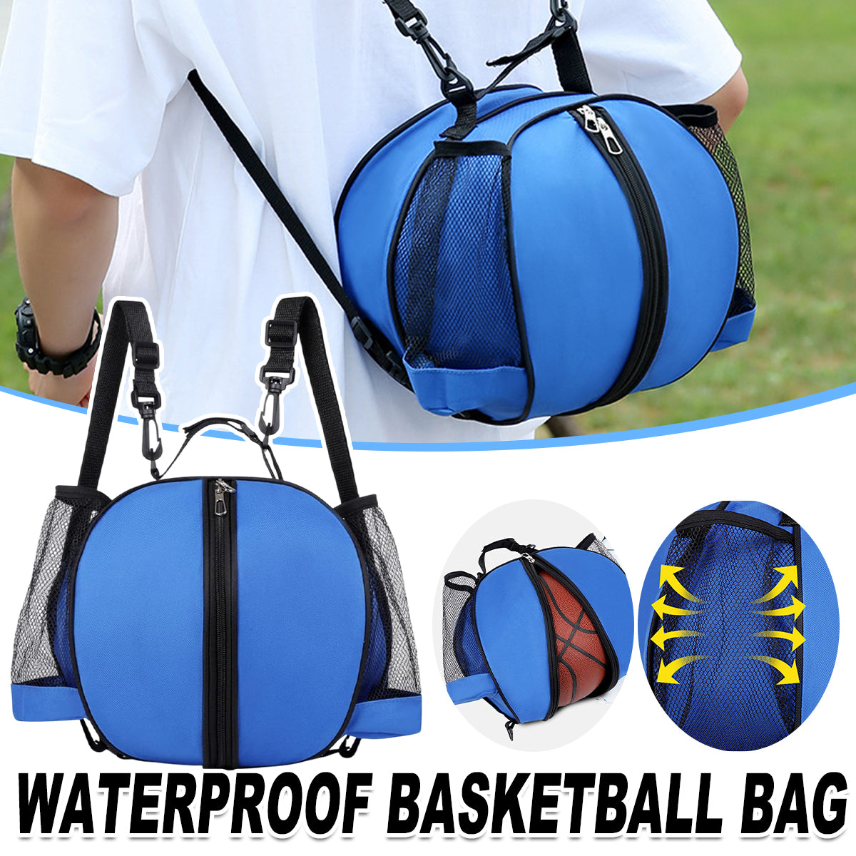 V528-BASKETBALL-BAG-BLUE-649805-202509291418-00 Waterproof Sports Outdoor Basketball Bag Gym Training Equipment Bag Backpack - Image 1