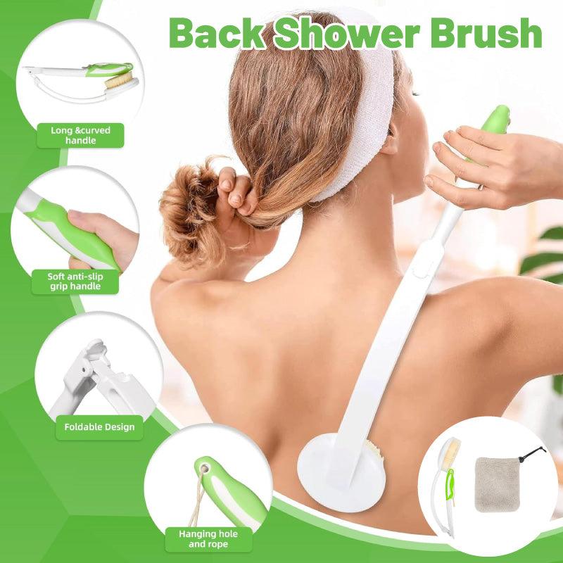 V528-BATH-BRUSH-369913-202509251535-00 Back Bath Brush with Soft Bristles Curved Handle for Convenient Shower Scrubbing - Image 1