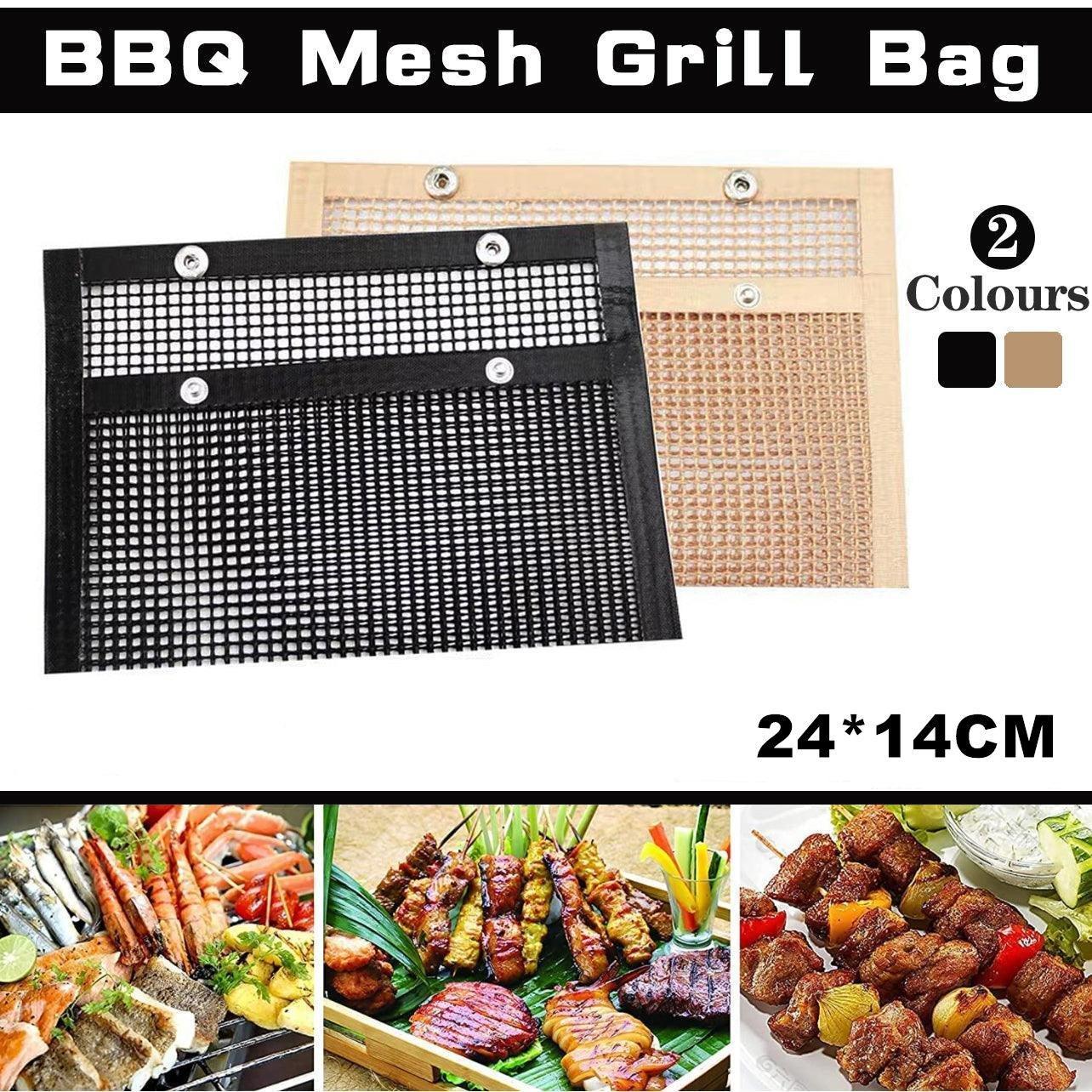 V528-BBQ-NETBAGBLACK24-14CM-SMALL-202510010245-00 24x14CM BBQ Grilling Mesh Reusable Bag Outdoor Camping Barbecue Grill Mats Cooking Pads - Black - Image 1
