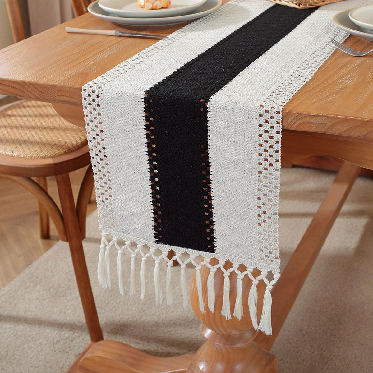 V528-BED-TOWEL-STXMS-838033-202509301709-00 Cotton Linen Table Runner with Knot Tassel Bed End Towel Long Tablecloth Mat - Beige - Image 1