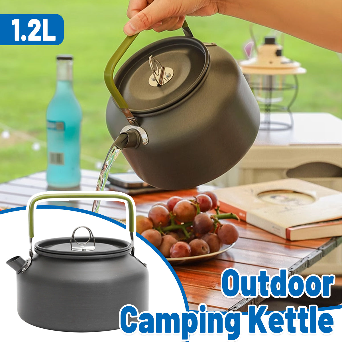 V528-BOIL-A-KETTLE-GREEN-664699-202509291600-00 1.2L Outdoor Teapot Camping Hiking Portable Aluminum Kettle Coffee Pot Travel - Image 1