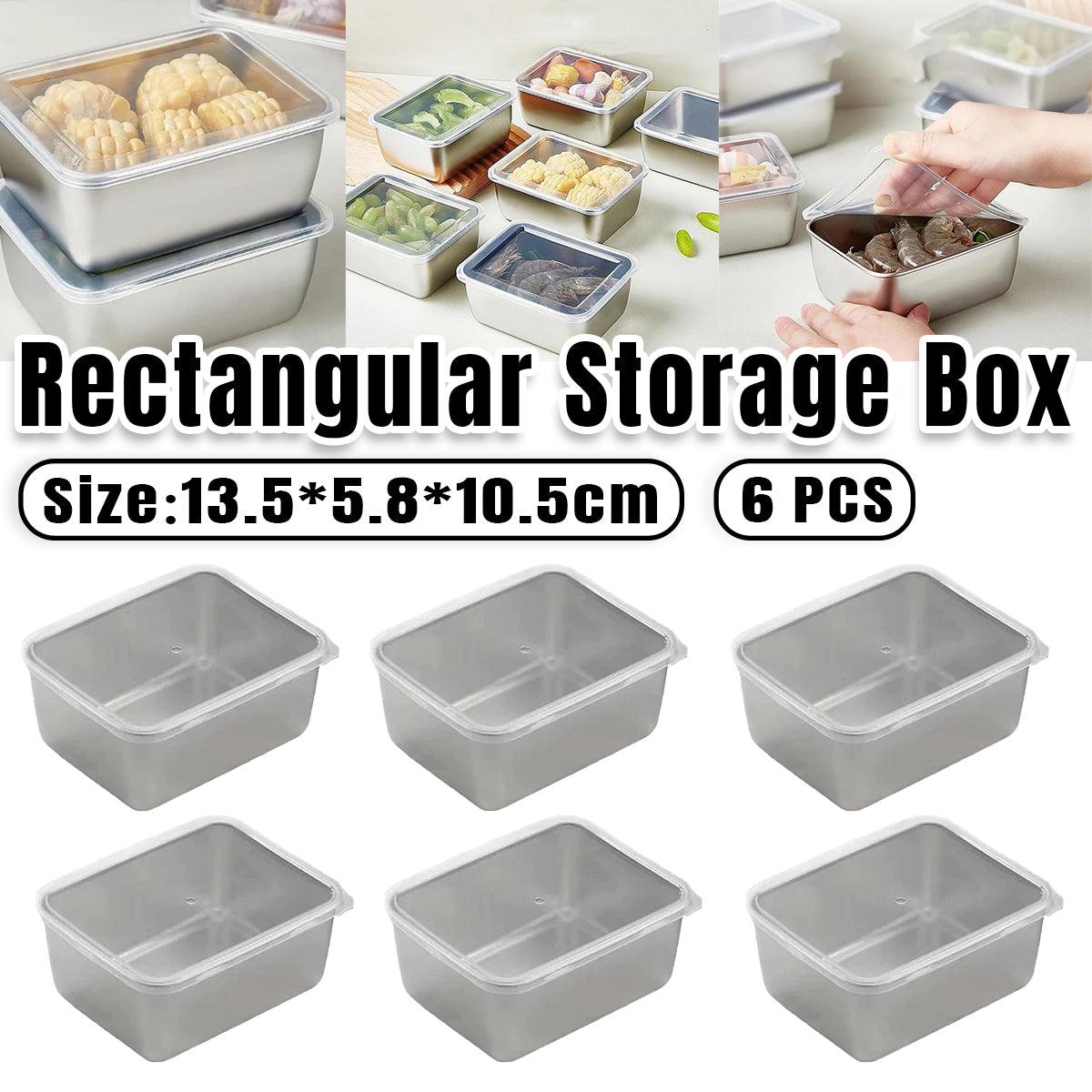 V528-BOX-RECTANGLE-6PCS-531841-202509291418-00 6pcs Stainless Steel Food Storage Box Refrigerator Crisper Rectangle Container - Image 1