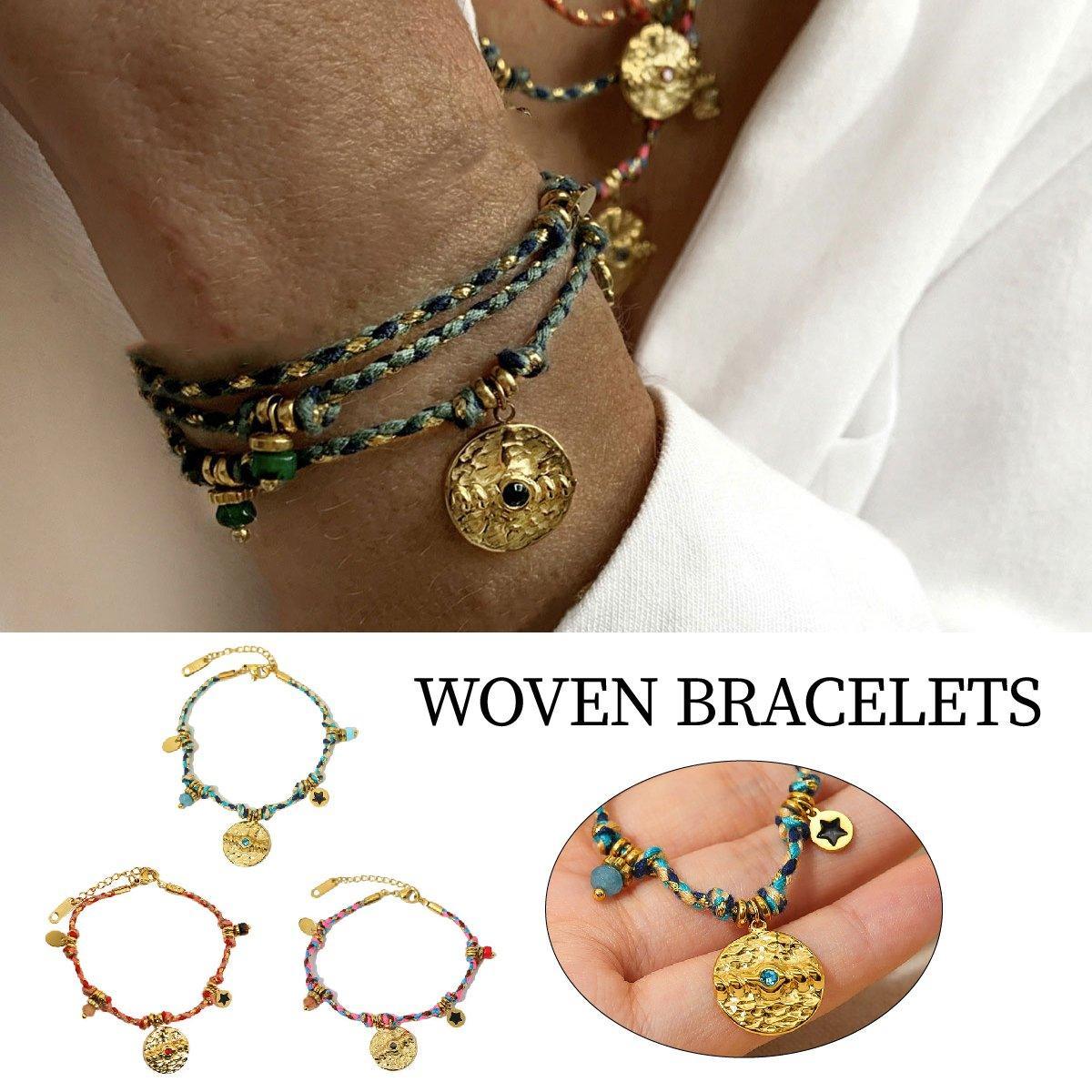 V528-BRACELET-SB23062401M-595134-202509302000-00 Boho Bracelet Set Women Natural Stone Woven Retro Style Adjustable Layered - Pink - Image 1