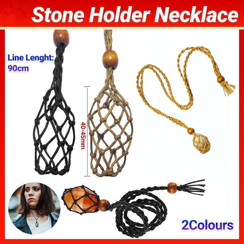 V528-BRAIDEDNECKLACE-BROWN-L-478146-202509291828-00 L Size Empty Stone Holder Necklace Crystal Quartz Gemstone Cage Rope Cord Pendant DIY - Brown - Image 1