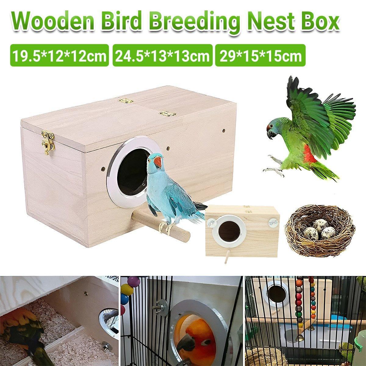V528-BREEDING-BOX-L12-301356-202510010918-00 Wooden Nest Bird Breeding Box Parakeet Parrot Cockatiel Cage Nesting House S M L - S-19.5*12*12cm - Image 1