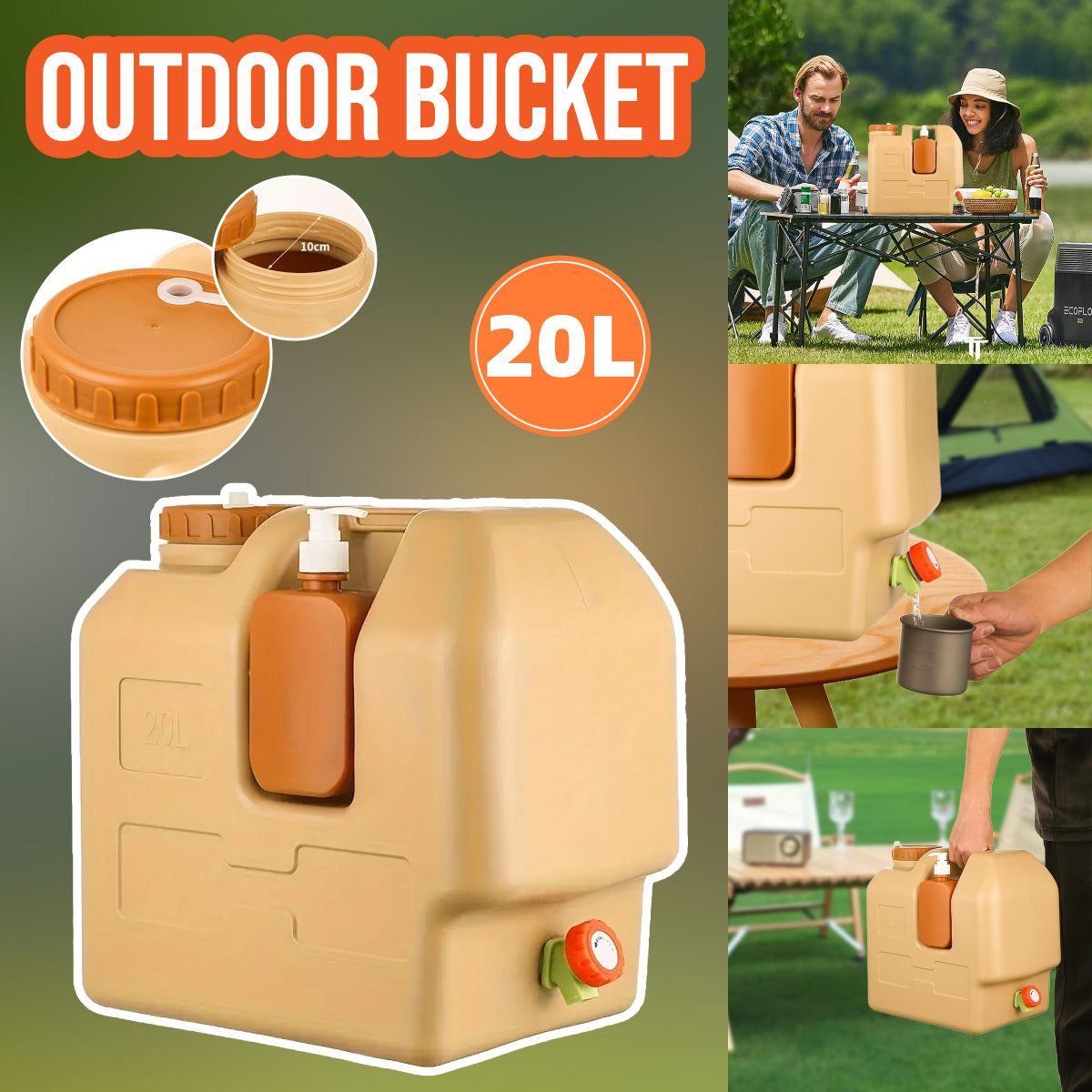 V528-BUCKET-20L-103146-202509291709-00 20L Outdoor Camping Portable Storage Bucket with Tap Drinking Water Container - Image 1