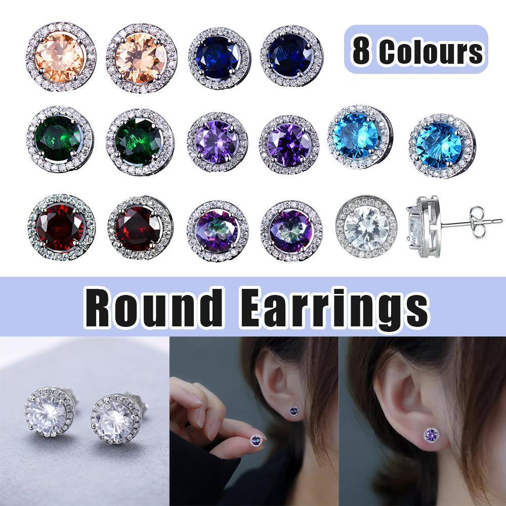 V528-C-WH-WHITE-753256-202509301236-00 Female Round Zircon Stud Earrings Full Diamond Boucle Big Hollow Cubic Gift - White - Image 1