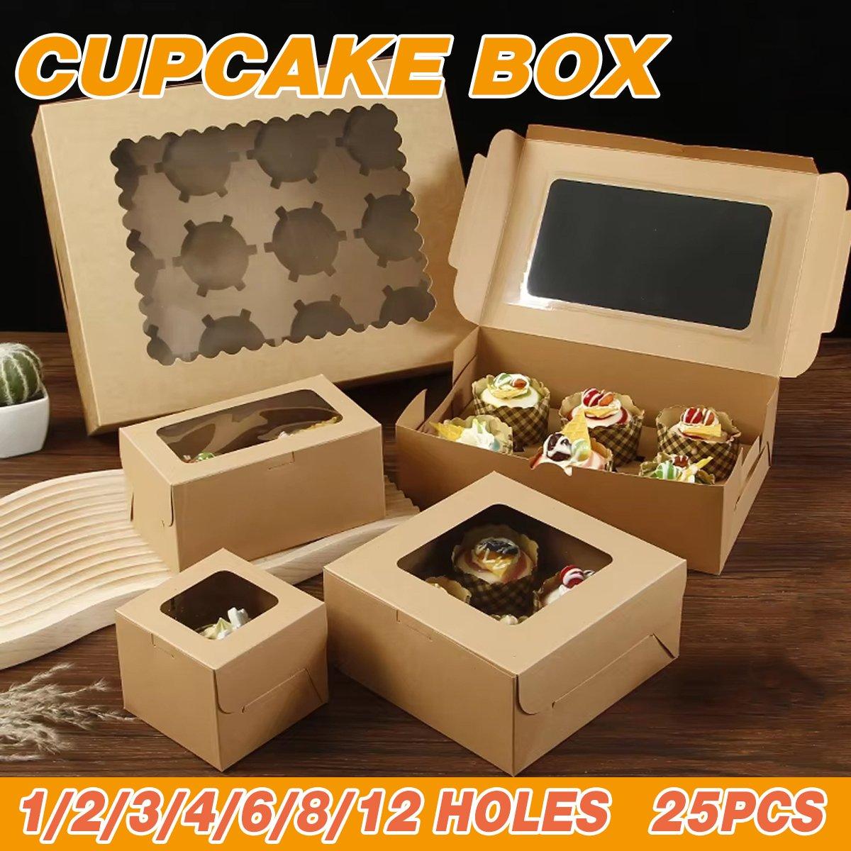 V528-CAKE-BOX-25PCS-1-411515-202509301518-00 25Pcs Paper Cupcake Box with Window for Party Wedding Bakery Gift Packaging - 1 Hole - Image 1