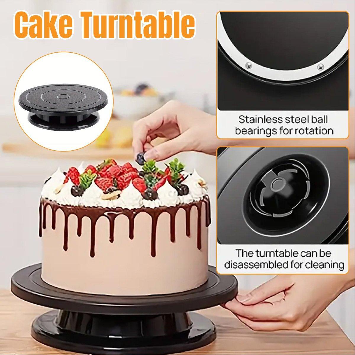 V528-CAKE-TURNTABLE-BLACK-147375-202509291510-00 Rotating Cake Turntable Stand Black Plastic Cake Decorating Tools for Baking - Image 1