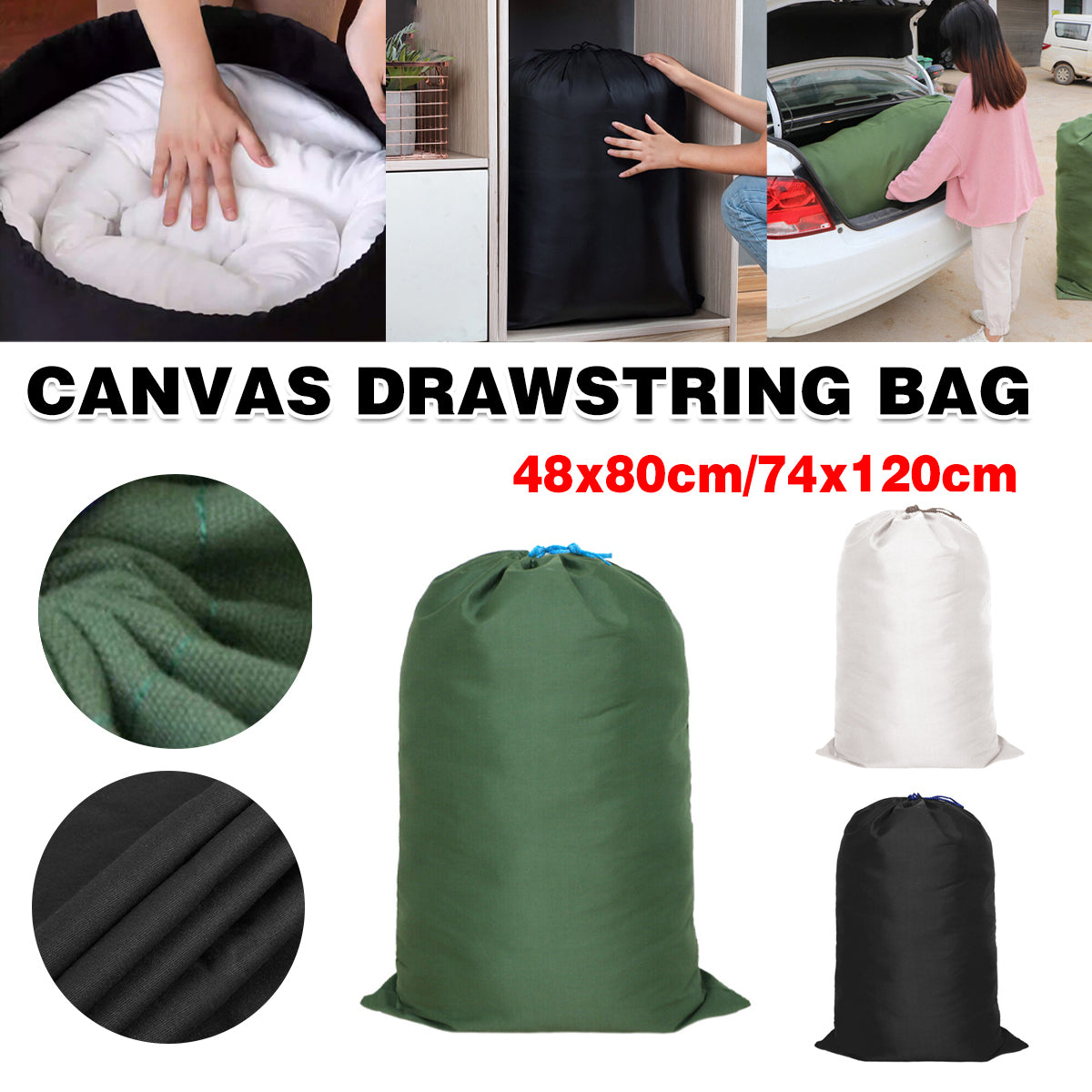 V528-CANVAS-BAG-WHITE-48-80-704472-202509301245-00 Canvas Drawstring Large Bag Pouch Clothes Craft Storage Laundry - White-48X80cm - Image 1