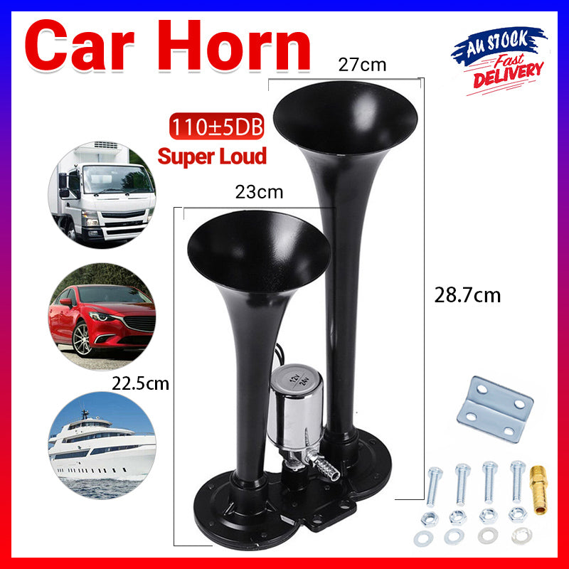 V528-CARHORN-186684-202509251331-00 12V 24V Dual Trumpet Air Horn with Electric Valve 110dB for Truck Boat Lorry - Image 1
