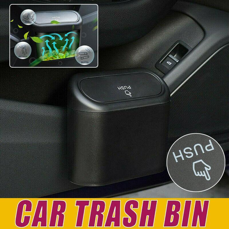 V528-CARTRASH-BLACK-20921-202509251330-00 Mini Car Trash Bin with Lid Multifunction Rubbish Can for Vehicle Office Desktop Use - Image 1