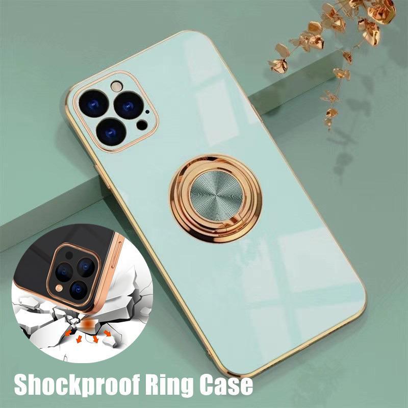V528-CASE-IP13PROMA-DANQINGSE-605407-202509302036-00 Light Cyan Luxury Shockproof Silicone Ring Case Stand Cover for iPhone 14 13 12 Pro Max - iPhone 13 Pro Max - Image 1