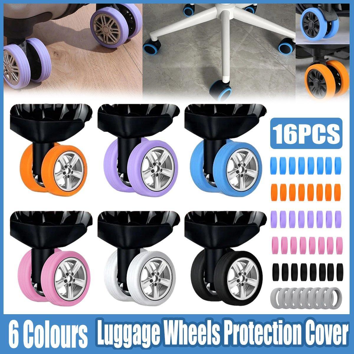 V528-CASTER-SHOES-BLACK-16PCS-659421-202510010600-00 16PCS Silicone Luggage Wheels Cover Caster Shoes Wheel Protector for Luggage - Black - Image 1