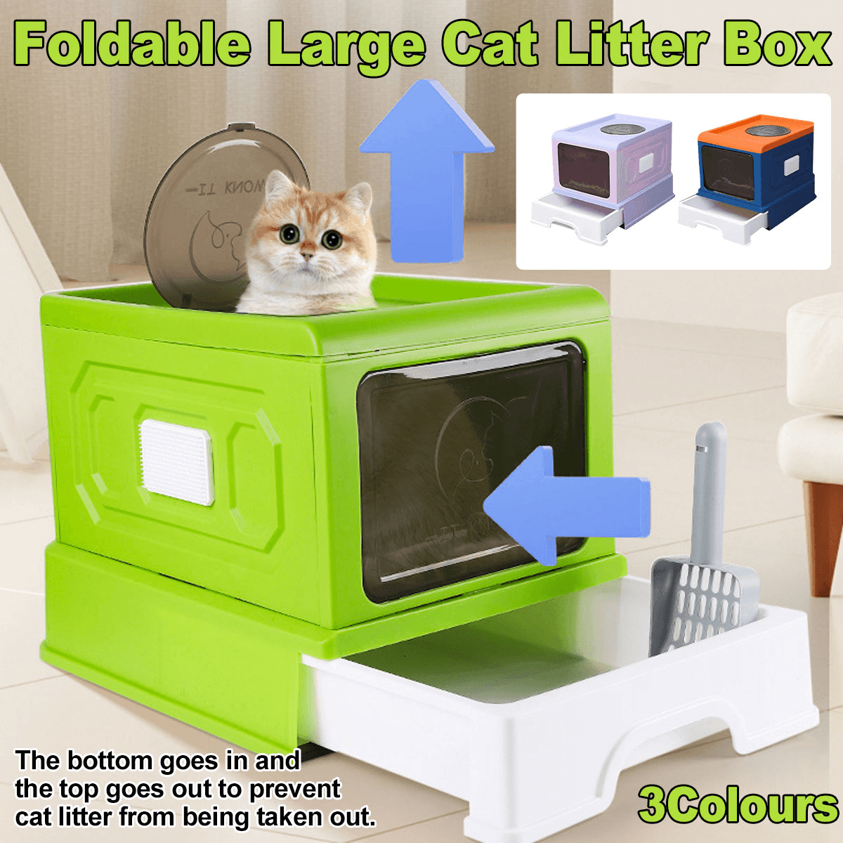 V528-CAT-LITTER-BOX-BLUE-227656-202509301209-00 Folding Enclosed Cat Litter Box Foldable Drawer Toilet Anti-Splash Pet Supplies - Blue - Image 1