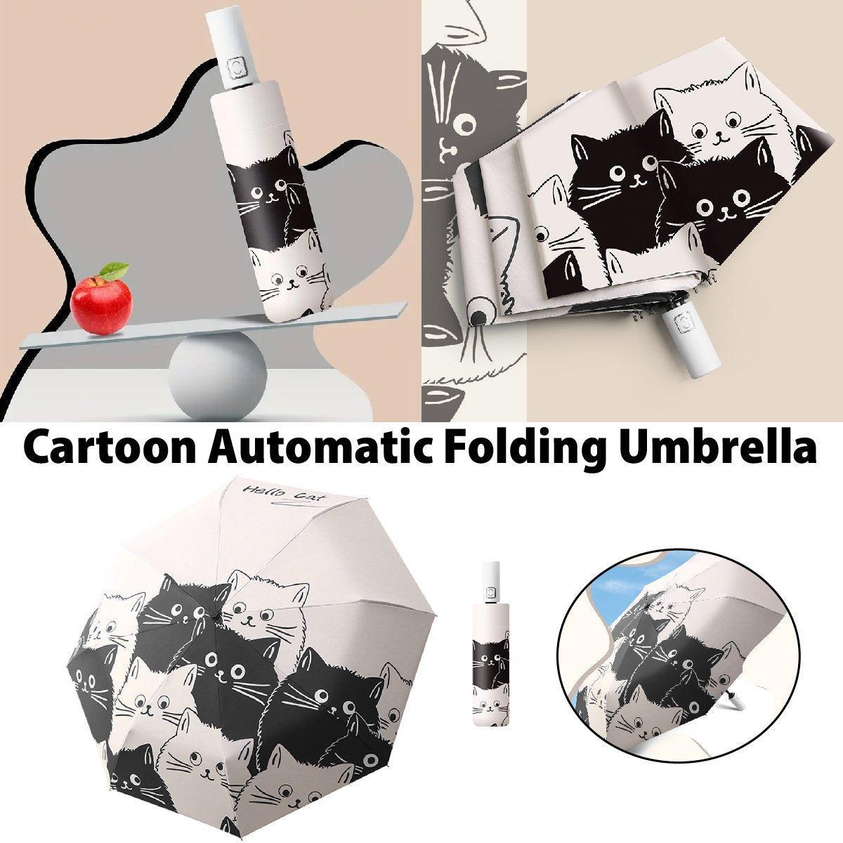 V528-CAT-UMBRELLA-238673-202509291628-00 1PC Cartoon Black White Cat Automatic Folding Sun Umbrella Anti-UV For Unisex - Image 1