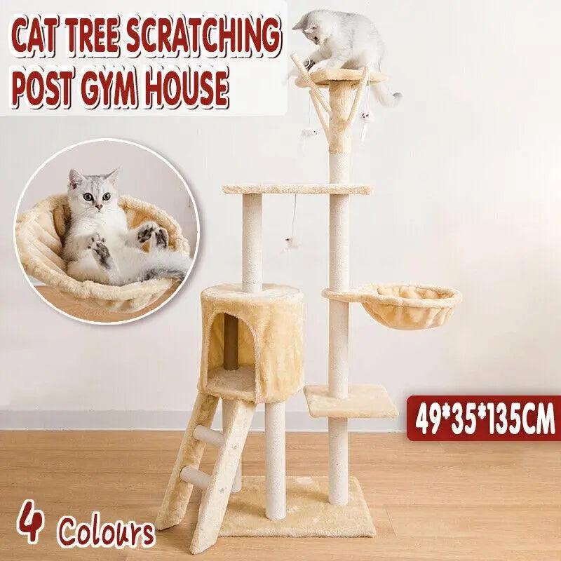 V528-CATCLIMBINGFRAME-GREY-99555-202510011136-00 Cat Tree Scratching Post Gym House Condo Scratcher Furniture Tower - Grey - Image 1