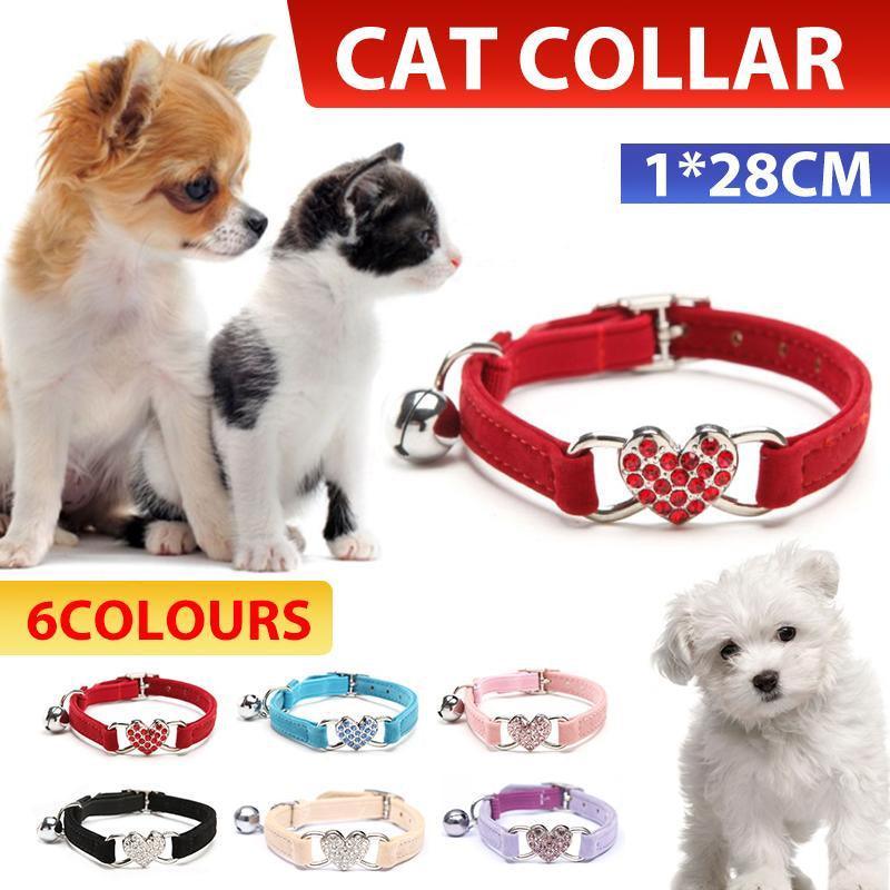V528-CATCOLLAR-PURPLE-811708-202510011027-00 Suede Cat Collar with Adjustable Elastic Bell and Heart Charm for Kittens - Purple - Image 1