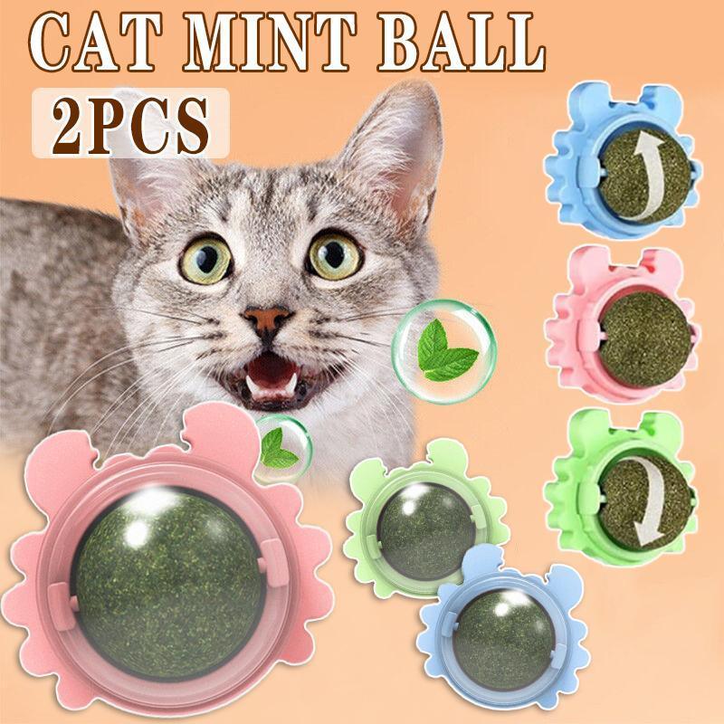 V528-CATNIP-BLUE-2PCS-43825-202509302327-00 2PCS Rotatable Catnip Mint Ball Cat Treat Toys Licking Snack Cat Molar - Blue - Image 1