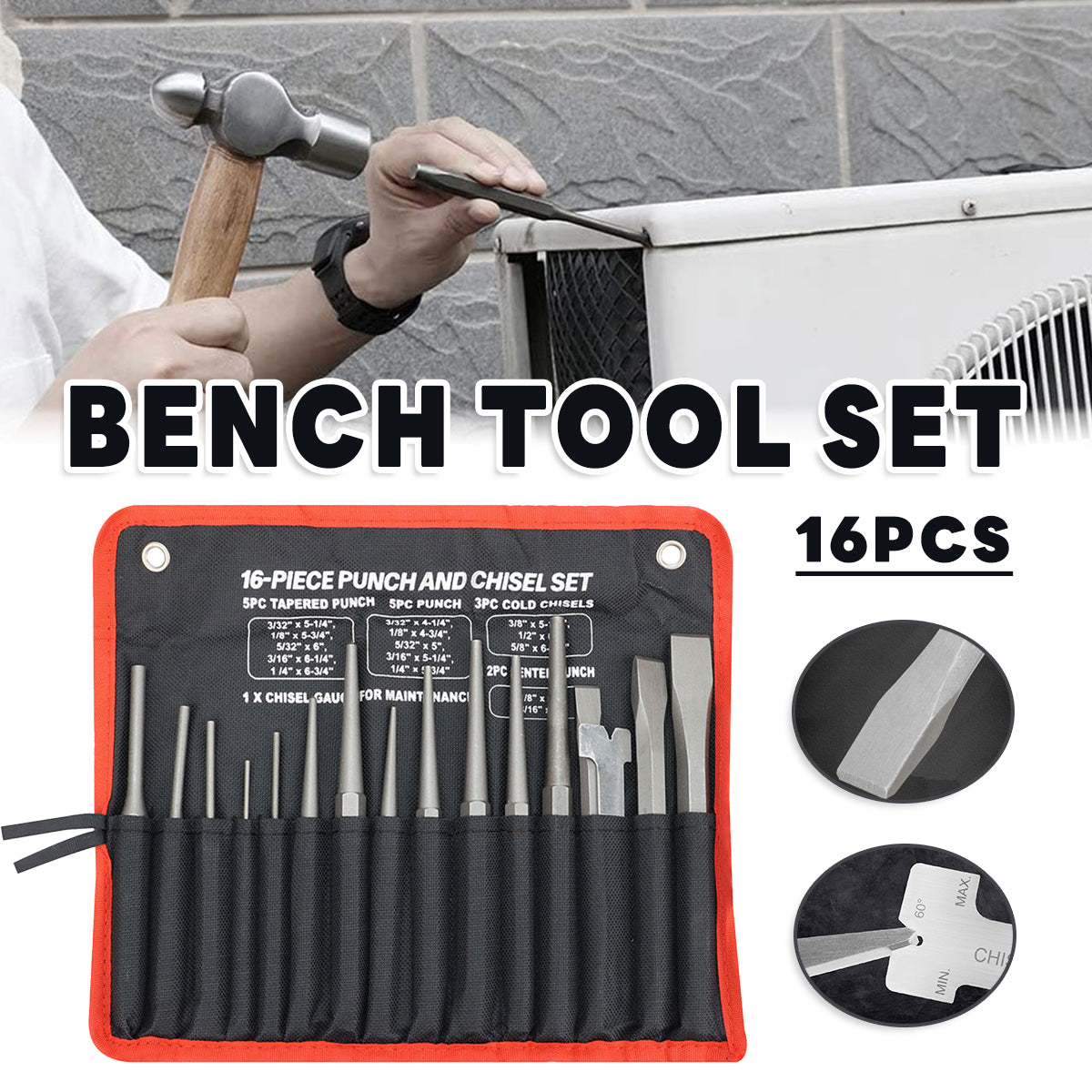 V528-CHISEL-SET-16PCS-327336-202509291645-00 16pcs Maintenance Tool Set Fitter Tool Combination for Home Garage DIY Repair - Image 1