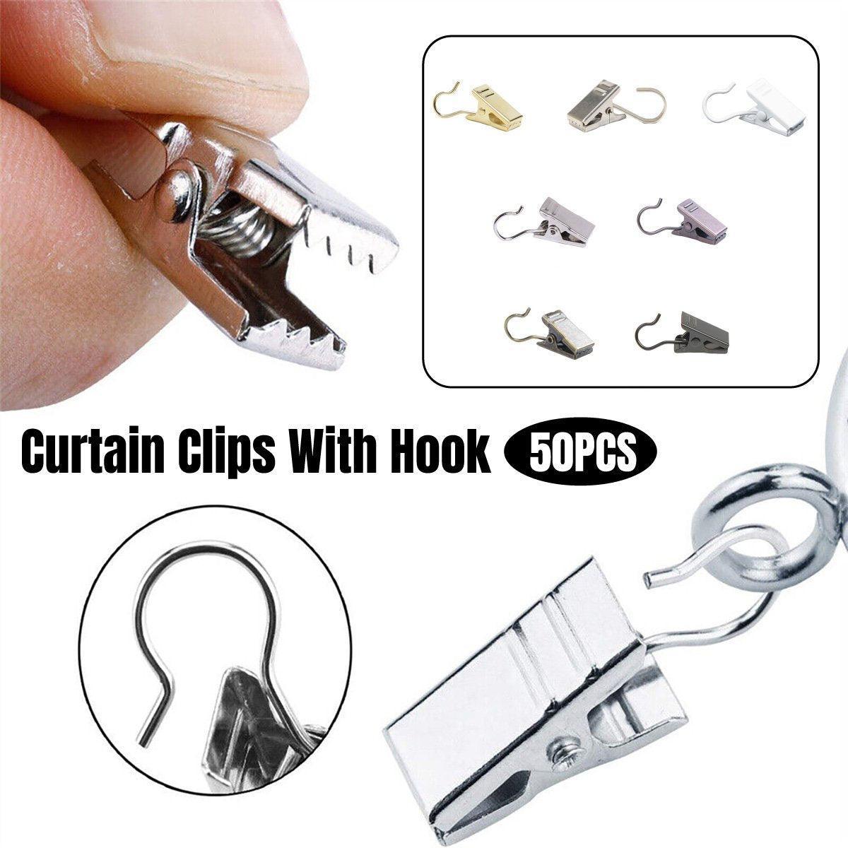 V528-CLAMP-WHITE-50PCS-452383-202510011136-00 50PCS Stainless Steel Curtain Clip Hooks Strong Load-bearing Shower Accessories - White - Image 1