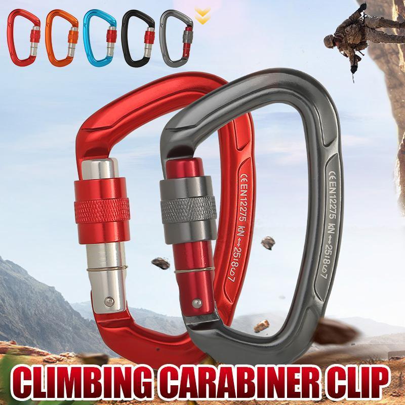 V528-CLIMBINGDRINGBUCKLE-BLACK-640690-202509302018-00 25KN Screwgate Locking Rock Climbing Carabiner Clip Aluminum D Ring Hook Buckle - Black - Image 1