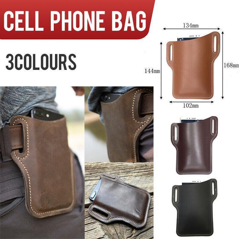 V528-CLIPLOOPHOLSTER-DBROWN-518687-202509251253-00 Men's Belt Clip Loop Holster Waist Bag Leather Pouch Cover Case For Phones AU - Dark Brown - Image 1