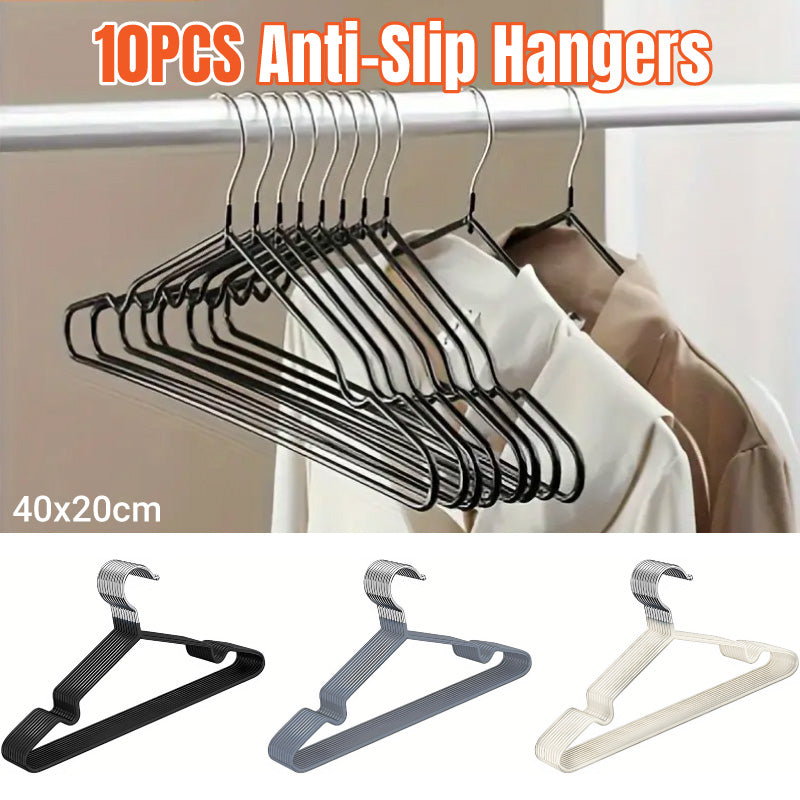 V528-COAT-HANGER-10PCS-GREY-938037-202510010309-00 Clothes Hangers 10 Pack Anti Slip Plastic Hanger Clothes Rack Organizer - Grey - Image 1