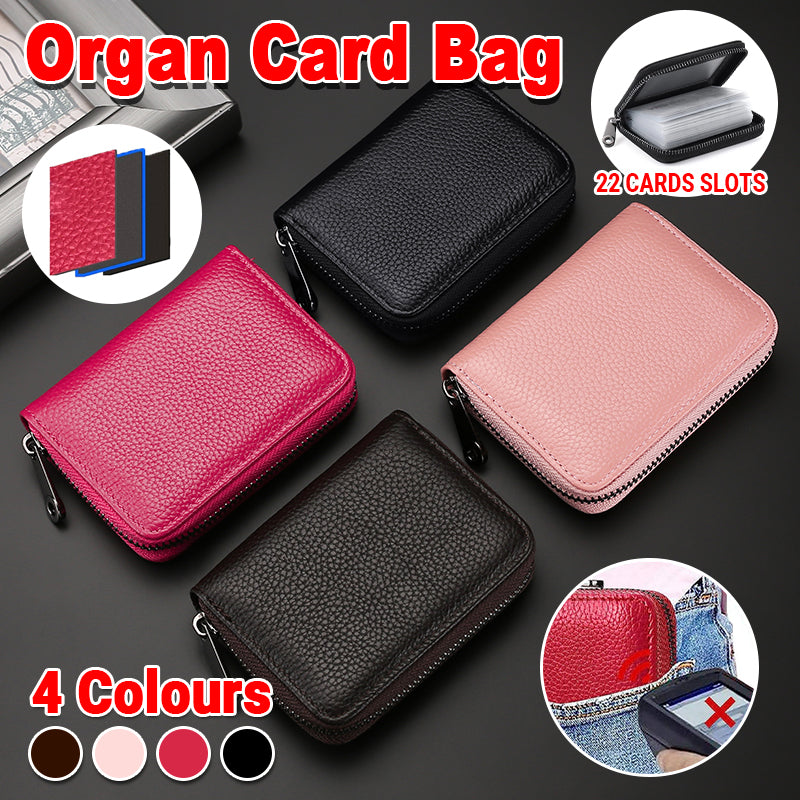 V528-COFFEE-A570702-202510011218-00 Compact Zipper Organ Card Cover Holder Wallet ID Bag Short Coin Purse Pockets - Brown - Image 1