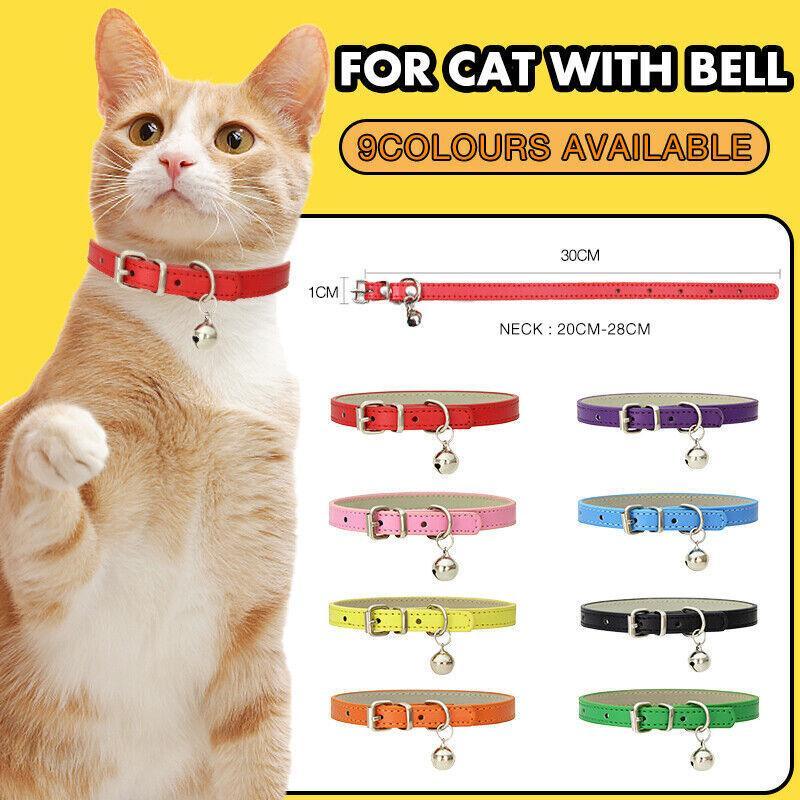 V528-COLLAR-BROWN-82173-202510011045-00 Adjustable PU Leather Cat Collar with Bell Breakaway Buckle 9 Colours - Brown - Image 1