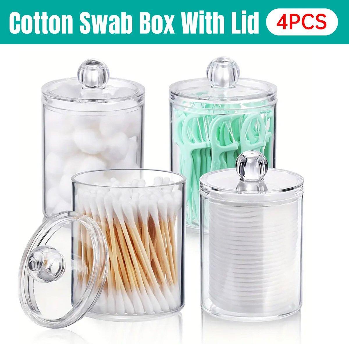 V528-COTTON-SWAB-BOX-4PCS-769414-202509251226-00 4PCS Transparent Cotton Swabs Makeup Remover Pad Storage Box Household Organizer - Image 1