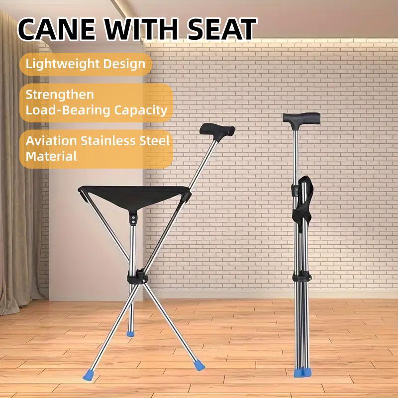 V528-CRUTCH-366118-202509291736-00 Stainless Steel Walking Stick with Seat Folding Cane Chair for Travel and Outdoor Use - Image 1