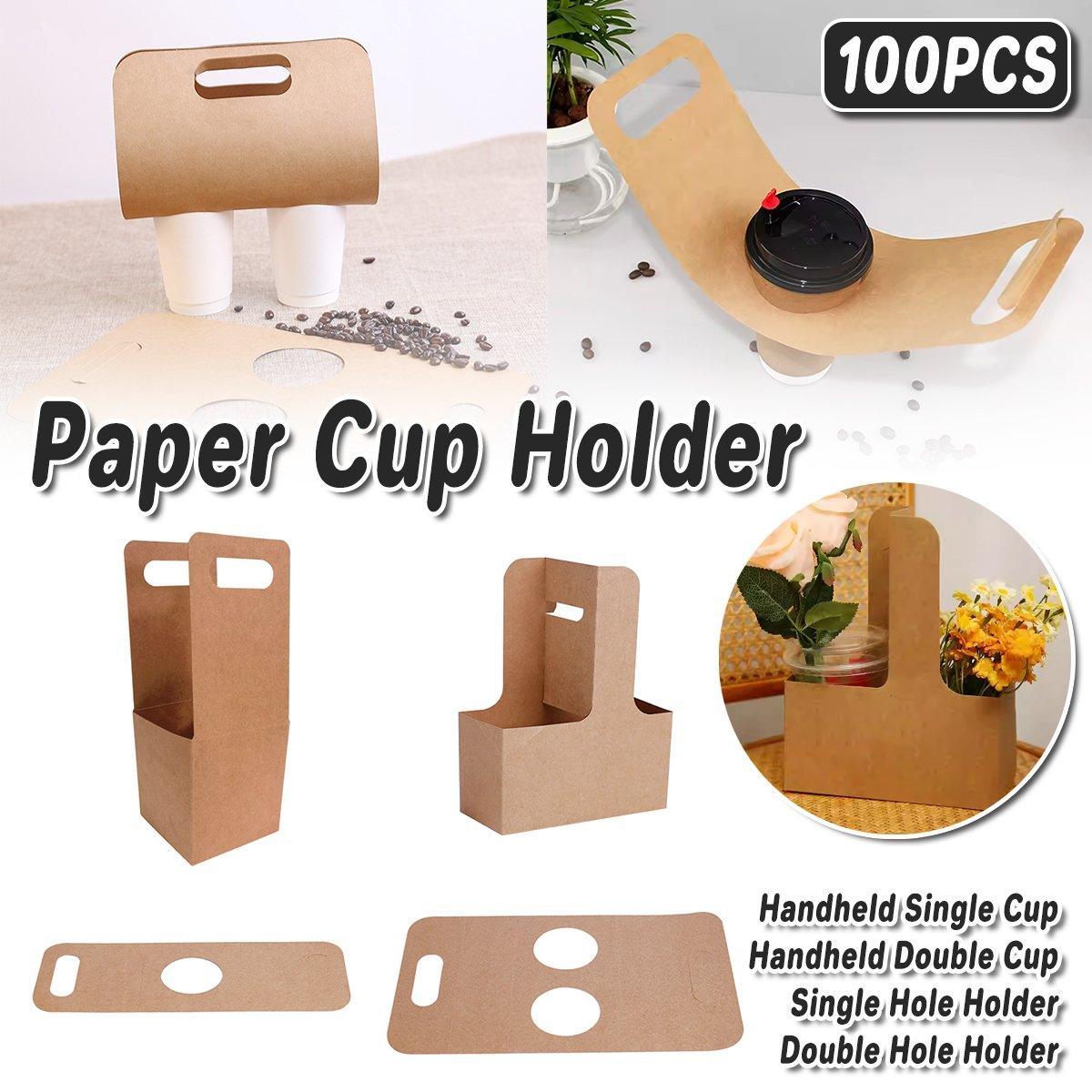 V528-CUP-HOLDER-100PCS-HAPLOPORE-531296-202509301218-00 100pcs Kraft Paper Cup Holder Portable Coffee Drink Carrier Reusable Storage - Single Hole Holder - Image 1