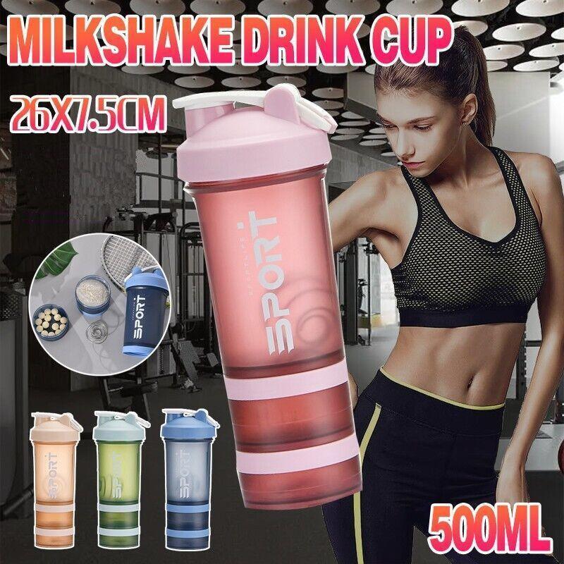 V528-CUP-ORANGE-98191-202509291827-00 Powder Milkshake Drink Cup Sport Water Bottle 500Ml 3 Tier Protein Shaker Pill - Orange - Image 1