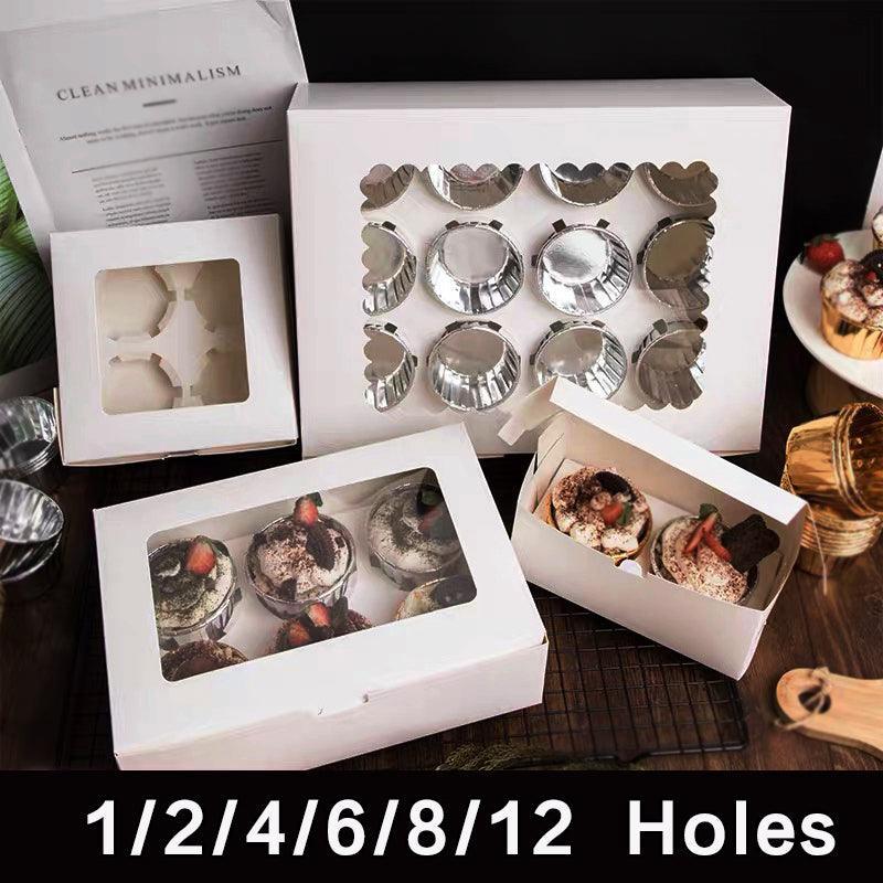 V528-CUPCAKE2HOLE25PCS-202509302200-00 Cupcake Box Cases 1/2/4/8/12 Holes Window Face Cases Party Wedding Muffin Baking - 2 Holes 25PCS - Image 1