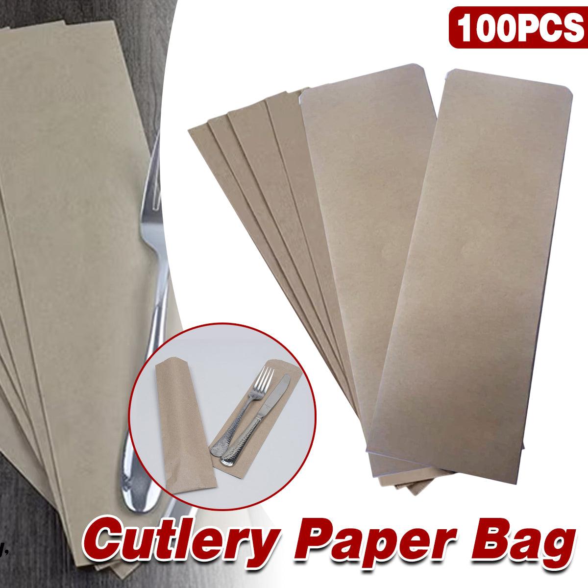 V528-CUTLERY-BAG-100PCS-725744-202509251640-00 100PCS Paper Cutlery Bag Utensil Pouch Tableware Cover Restaurant Packaging Bag - Image 1