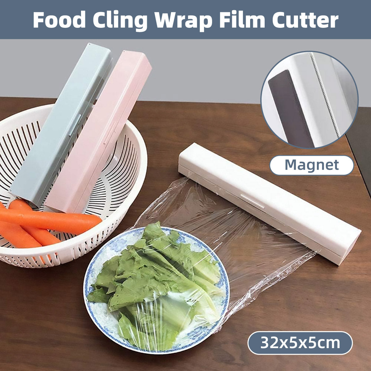 V528-CUTTER-GREEN-110970-202510010509-00 Plastic Food Wrap Dispenser Cutter Foil Cling Film Storage Holder Box Kitchen - Green - Image 1