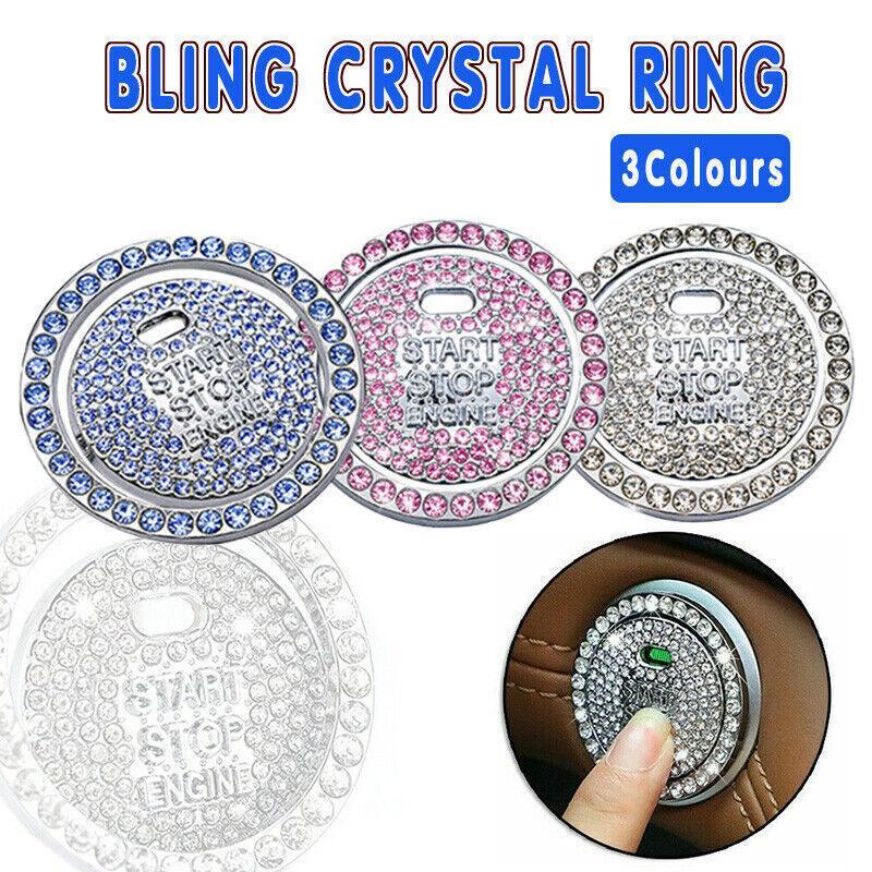 V528-DECORATIVECIRCLE-WHITE-349841-202509302209-00 Bling Crystal Ring For Car One Key Engine Start Stop Decoration Button - White - Image 1