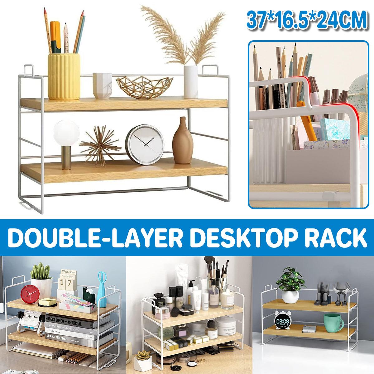 V528-DESKTOP-SHELVING-2-417587-202509251646-00 Double Layer Storage Shelf Desktop Organizer Cosmetics Stationery Rack for Desk - Image 1