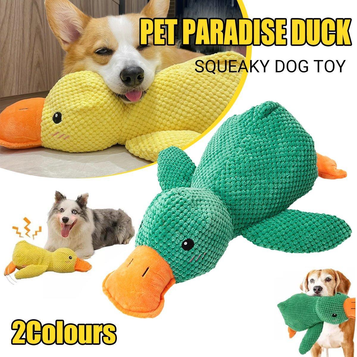 V528-DOG-TOY-GREEN-427547-202509190940-00 Plush Cartoon Duck Dog Toy Interactive Squeaky Pet Toy Durable Fun Chew Toy - Green - Image 1