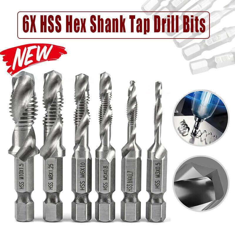 V528-DRILL-6PCS-21501-202509251246-00 6X Hss Hex Shank Tap Drill Bits Metric Thread Screw Tapping Compound Set Tool - Image 1