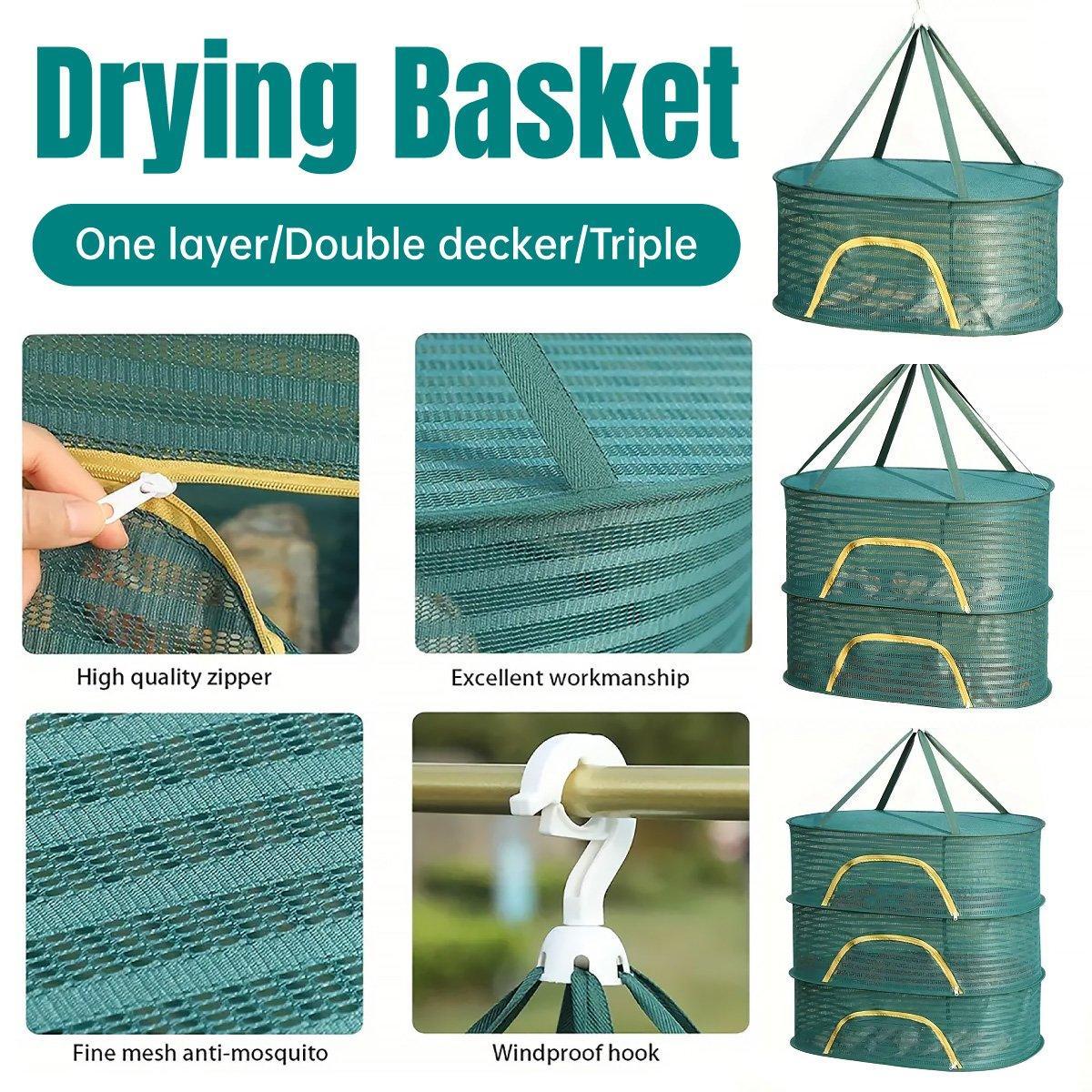 V528-DRYING-BASKET-2-GREEN-612737-202510010627-00 Anti Mosquito Fully Enclosed Drying Net Basket for Fish Vegetables Fruit Herbs - Double layer - Image 1