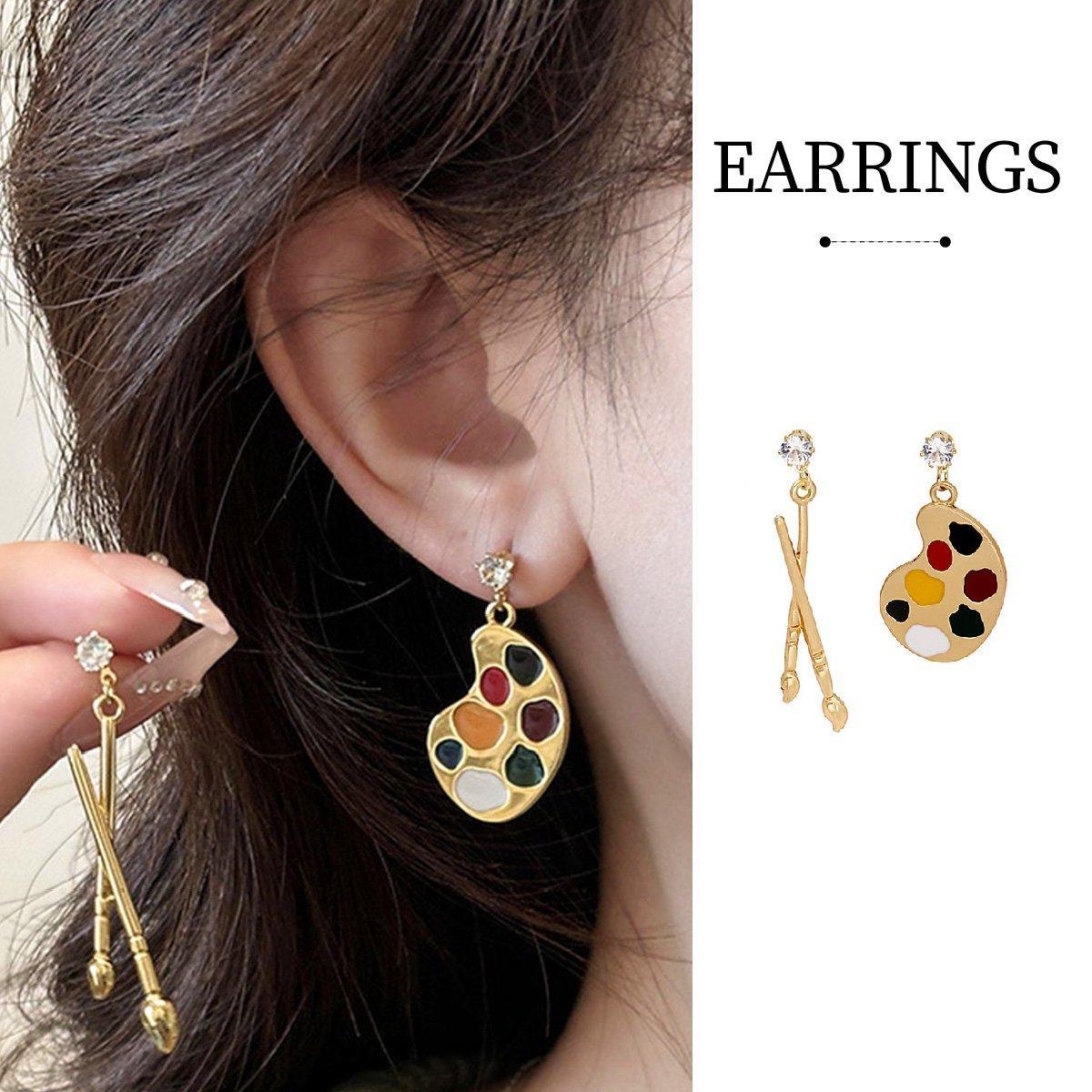V528-EARRINGS-E4022-567118-202509291636-00 Artistic Asymmetric Earrings Brush and Drawing Board Design Creative Jewelry - Image 1