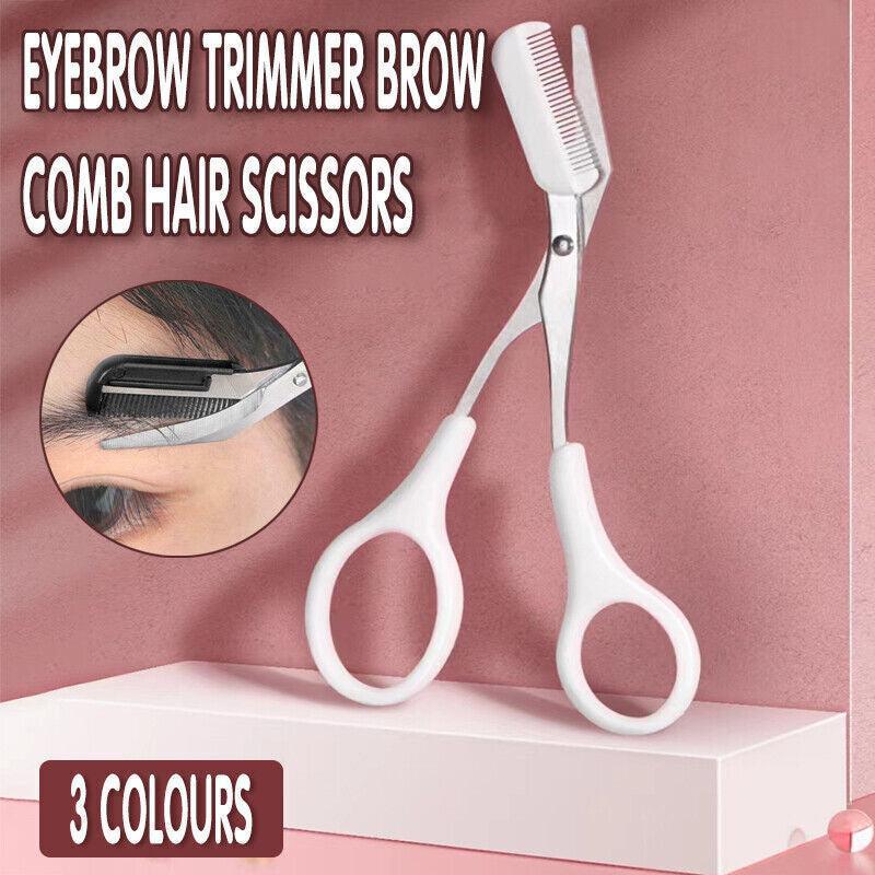 V528-EYEBROWSCISSOR-PINK-766373-202509301136-00 Eyebrow Scissors with Comb Stainless Steel Makeup Trimmer Beauty Tool 3 Colours - Pink - Image 1