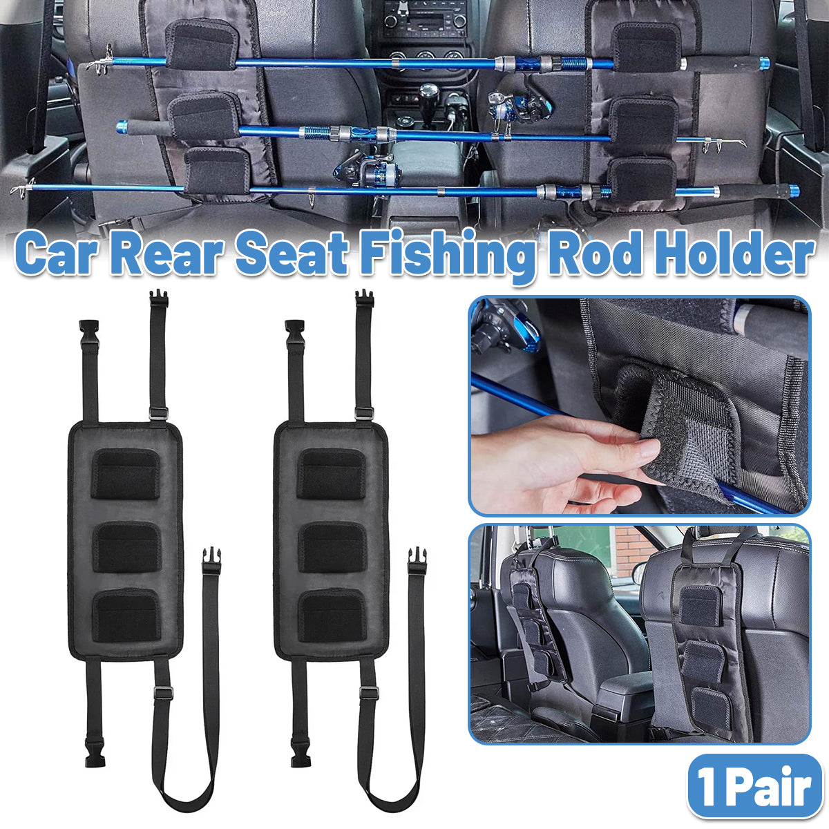 V528-FISHING-ROD-RACK-2PCS-821888-202509251540-00 1 Pair Car Fishing Rod Holder Rear Seat Storage Rack Strap Belt Gear Organizer - Image 1