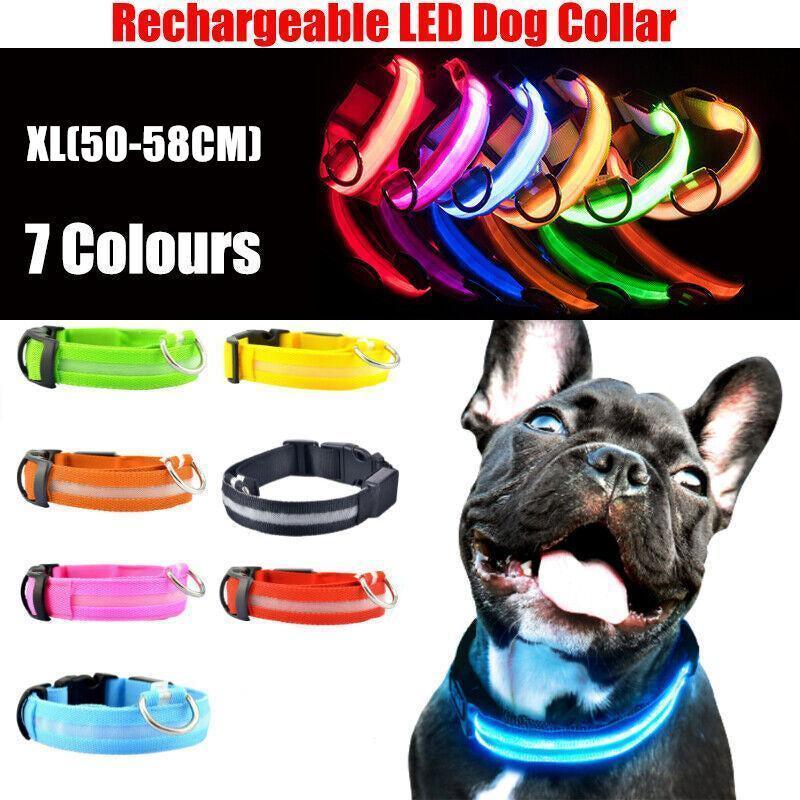 V528-FLASHINGLIGHT-BLACK-L-209875-202509291945-00 XL Size USB Rechargeable LED Dog Collar Nylon Glow Flashing Light Up Gear - Black - Image 1