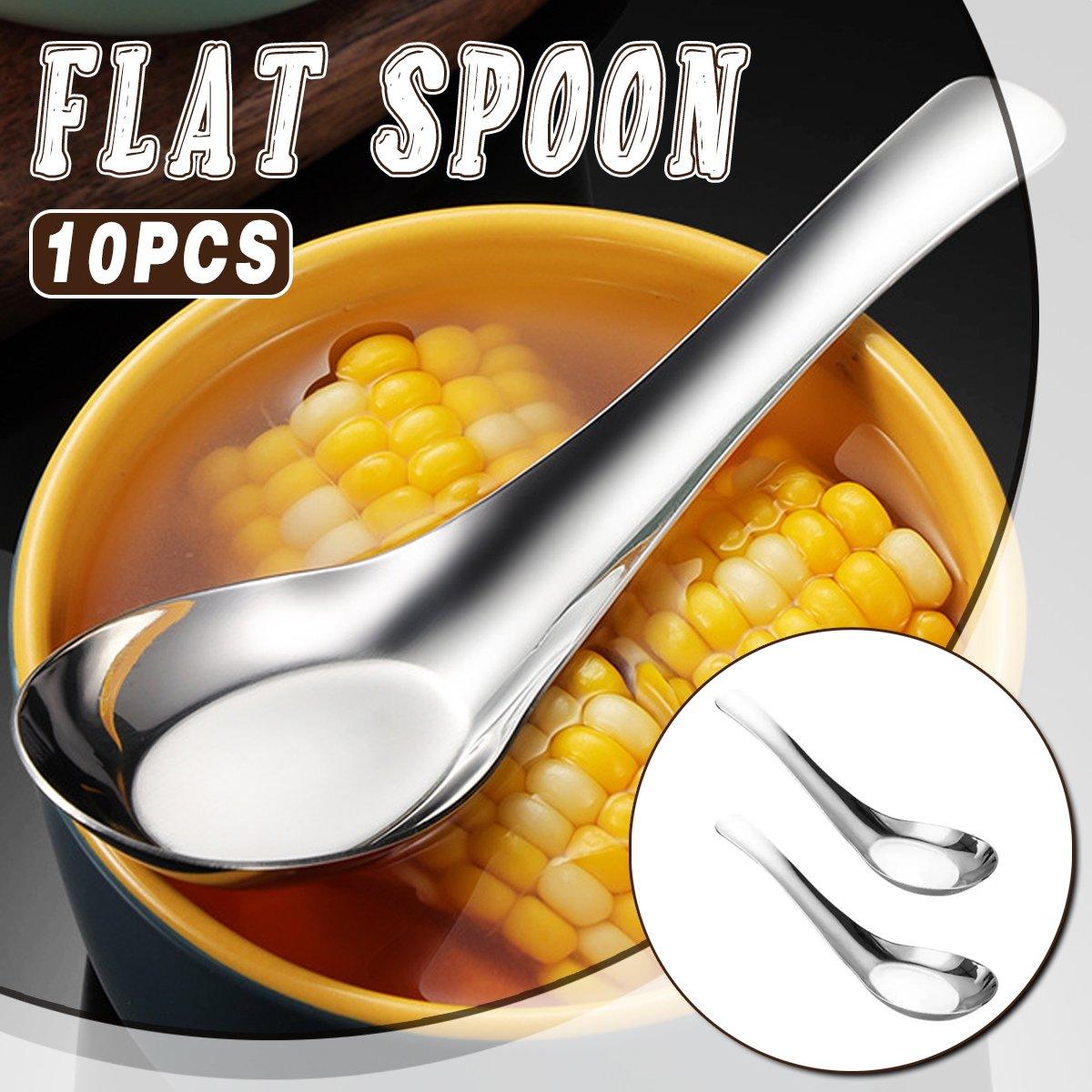 V528-FLAT-SPOON-10PCS-747620-202509251636-00 10pcs Stainless Steel Flat Bottom Spoon Household Kitchen Dining Soup Spoon Set - Image 1